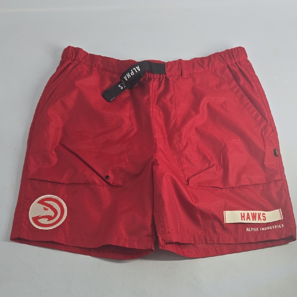 Alpha Industries Red Atlanta Hawks Basketball Shorts Ripstop Red L